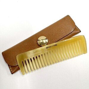 Hermes Comb with Case Buffalo Horn Courchevel Gold Shoulder Bag X